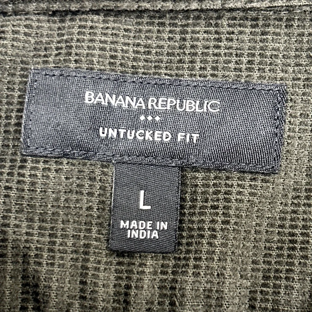 Banana Republic Corduroy Shirt Mens Large Untucked Fit Fine Wale Green Cotton